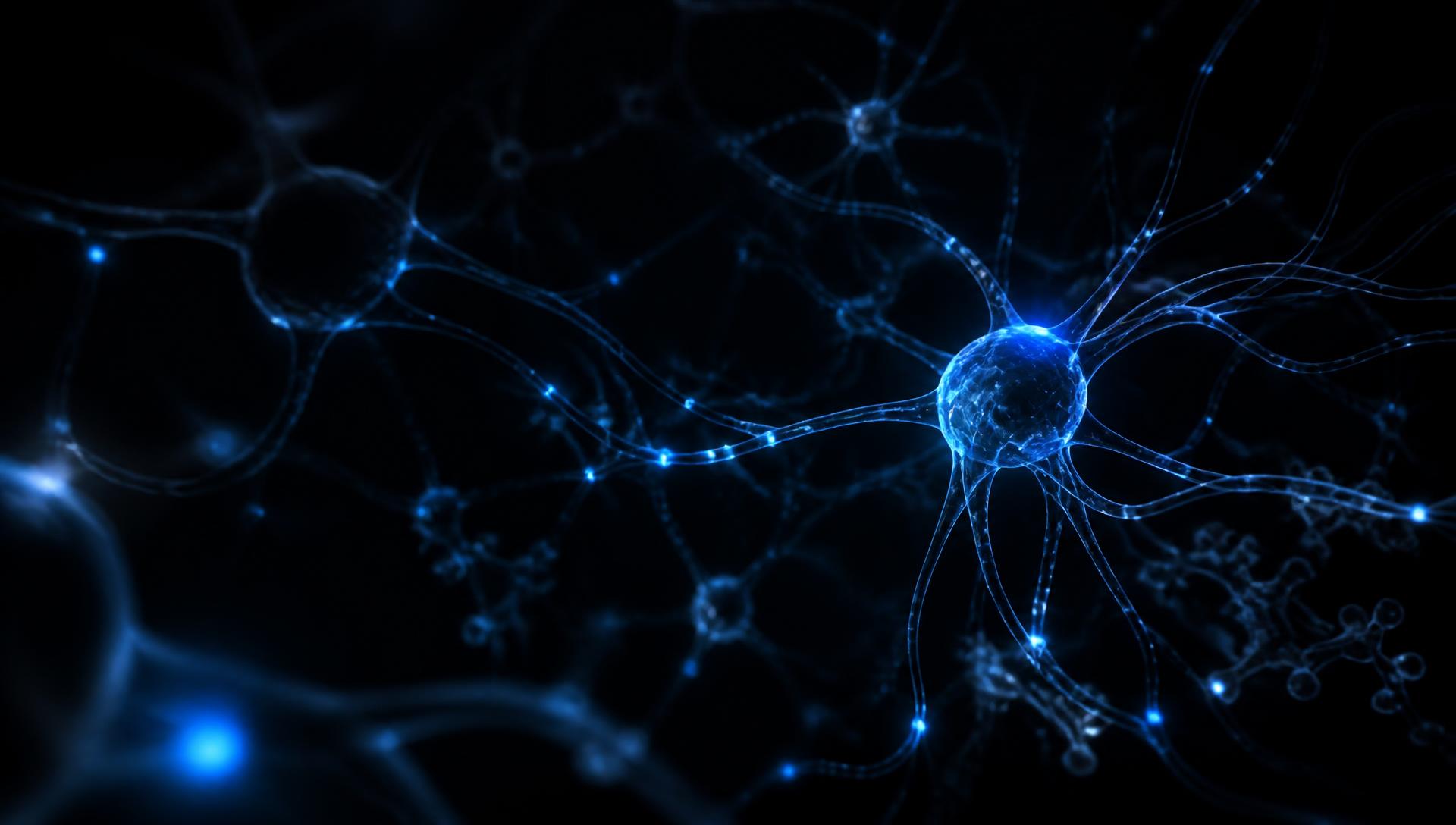 Three-dimensional neural network with glowing synaptic connections and molecular structures